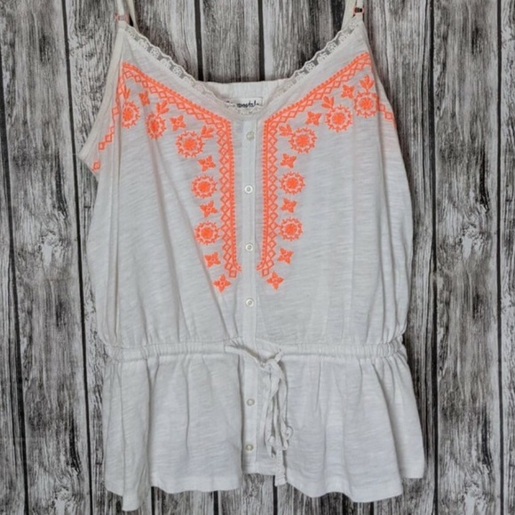 Aéropostale Boho Embroidered Peplum Cami Top White Orange Size XL - Picture 5 of 13